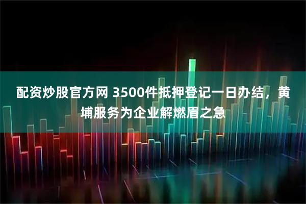配资炒股官方网 3500件抵押登记一日办结，黄埔服务为企业解燃眉之急